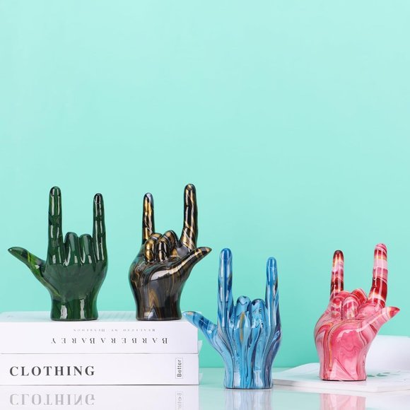 Emerald Green Modern Art Hand I Love Your Gesture Sculpture Home Decor - Picture 5 of 7